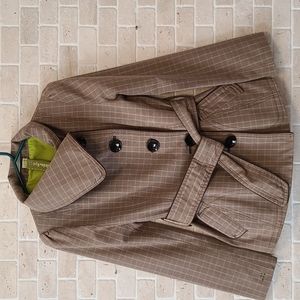 Soia & Kyo Women's Brown Beige Plaid Belted Trench Coat Cropped Jacket (Sz XS)